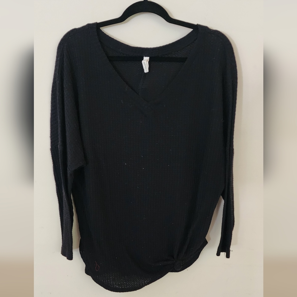 Knit black long sleeve with side knot